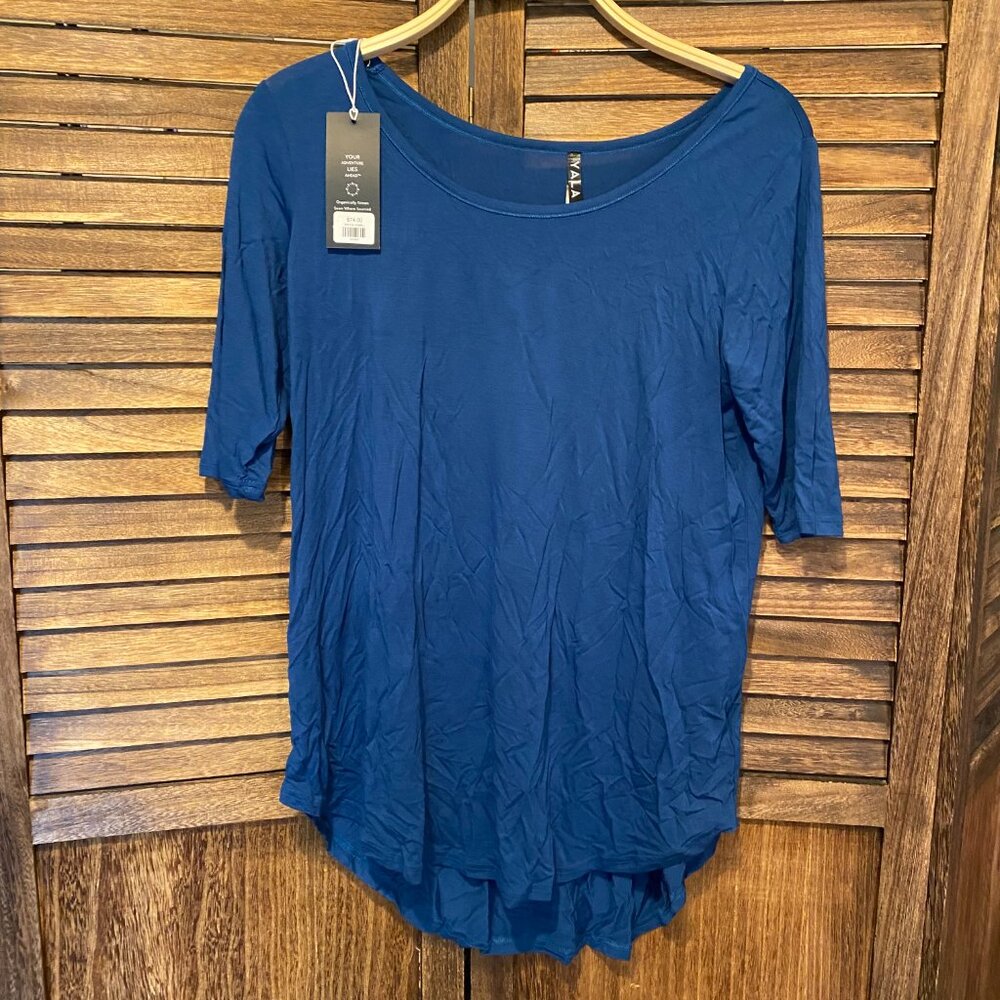 Yala Sandy Relaxed Fit Scoop Neck Short Sleeve Bamboo Top Lapis